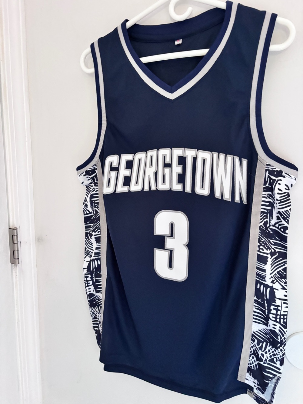 Allen Iverson Georgetown 3 Navy White Graphic Panels Men Basketball Jersey Small